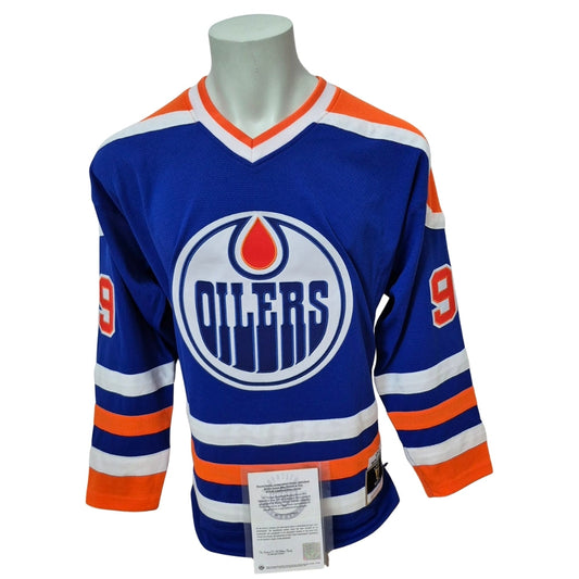 Official Mitchell and Ness signed jersey - Wayne Gretzky Throwback rookie season 79-80 blue UD coa