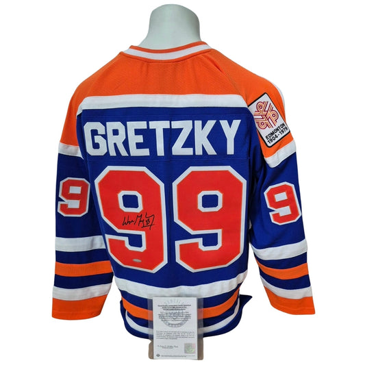 Official Mitchell and Ness signed jersey - Wayne Gretzky Throwback rookie season 79-80 blue UD coa